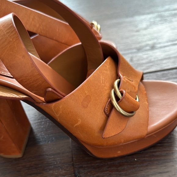 Chloe NWOT Kingsley Platform Leather Ankle Strap Women's caramel Leather Sandals - Picture 12 of 14